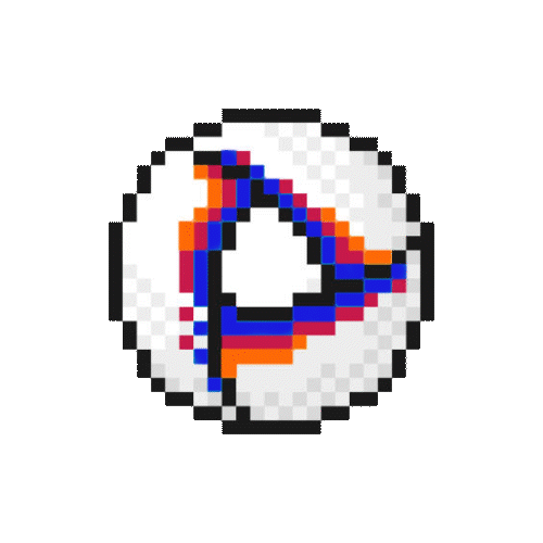 Pixel art of a donut with a spider web design.