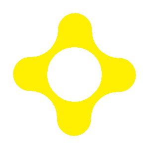 A yellow fidget spinner with a black center against a black background.