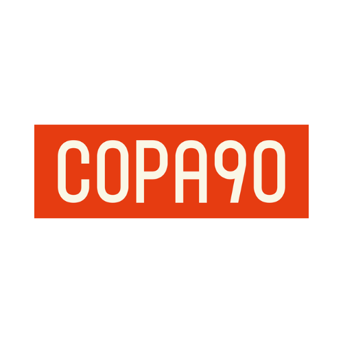 A logo with the text 'COPA 90' in bold white letters on a red background, surrounded by a black border.