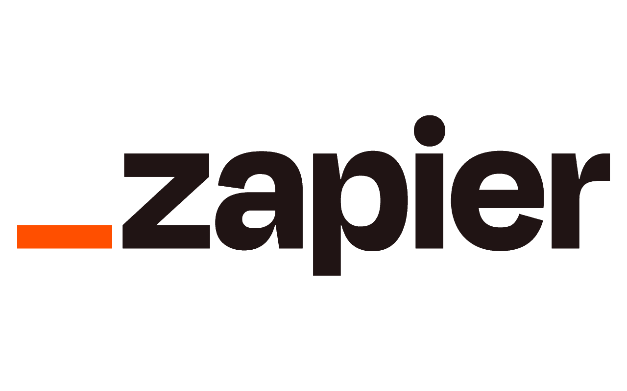 The Zapier logo with the word 'zapier' in black lowercase letters and an orange dash to the left of the text.
