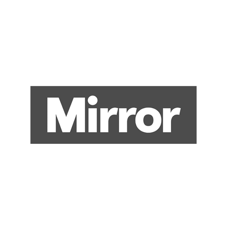 Black and white logo with the word 'Mirror' in bold white text on a dark gray background.