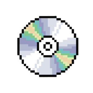 Pixelated compact disc with an iridescent surface, reflecting rainbow colors