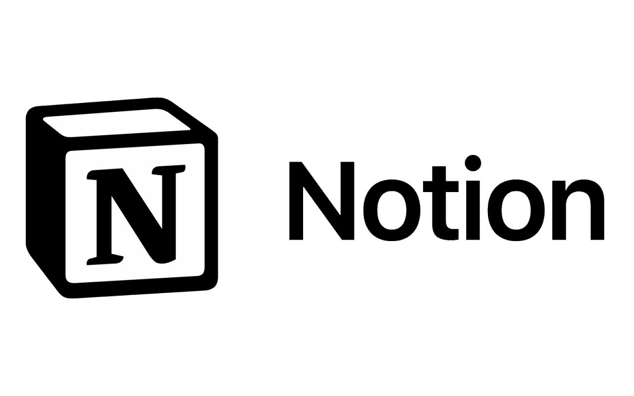 A black and white illustration of a block with the letter N on it, accompanied by the text "Notion" in bold black letters.