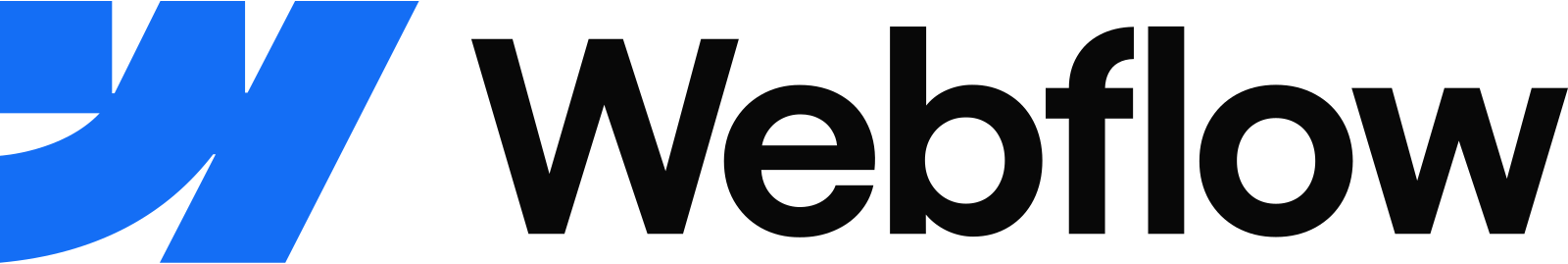 Webflow logo with large blue 'W' and black text