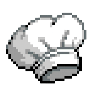 A pixelated black and white illustration of a hand making a fist.