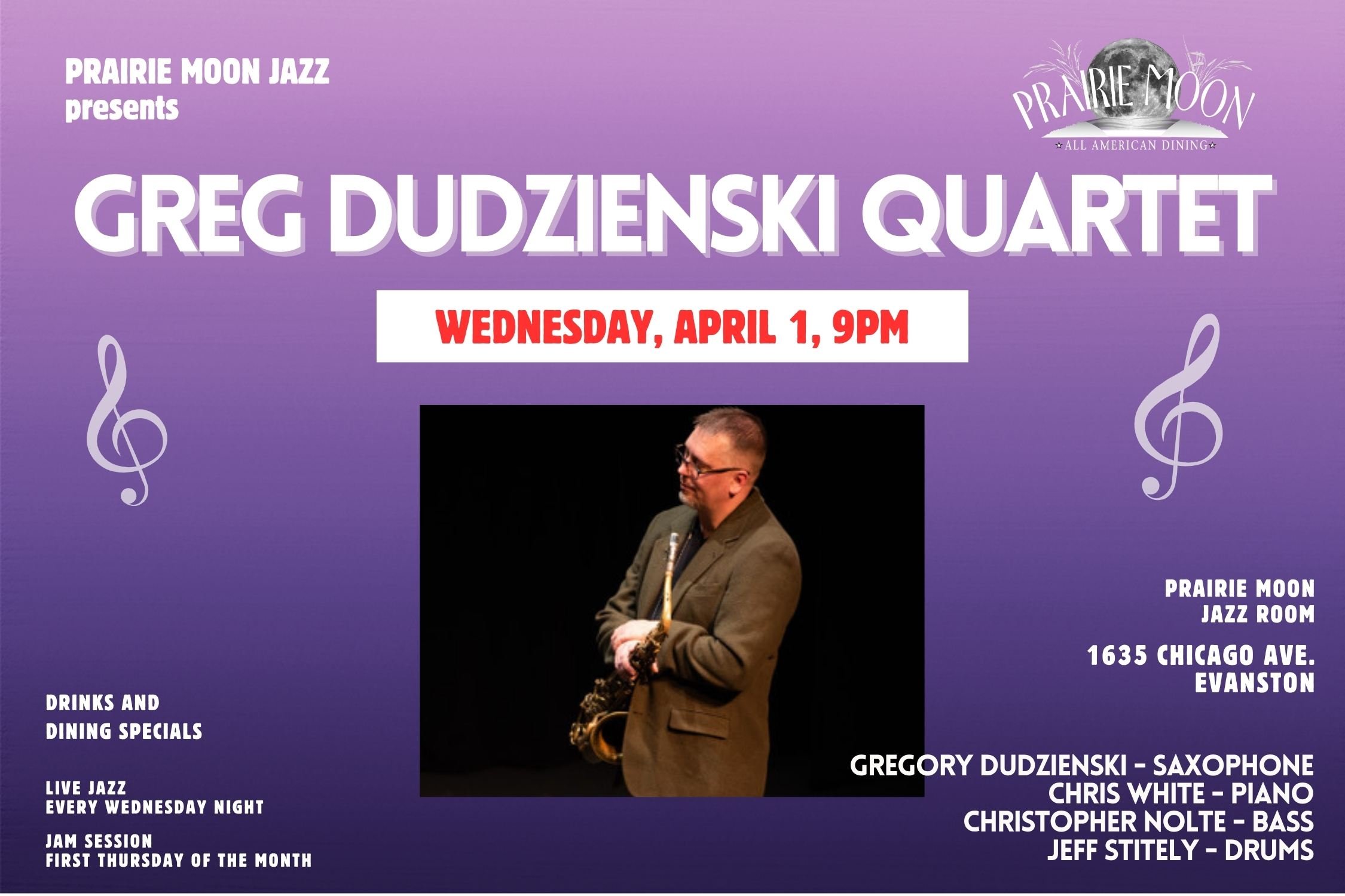 LIVE JAZZ EVANSTON, GREG DUDZIENSKI QUARTET