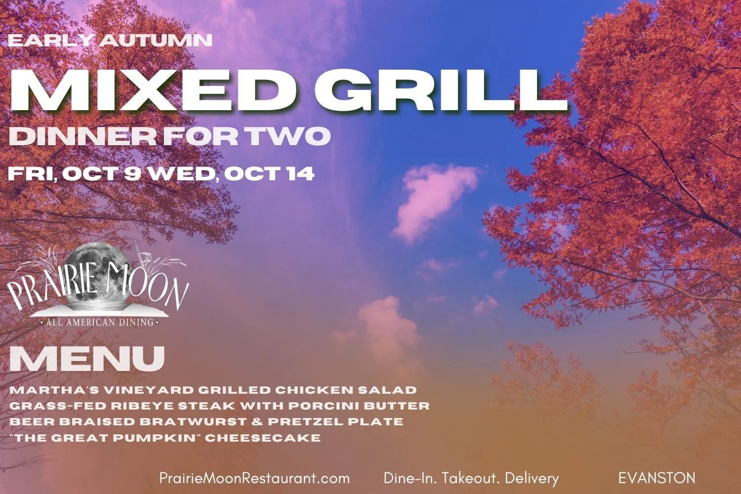 Early Autumn Mixed Grill dinner for two in Evanston