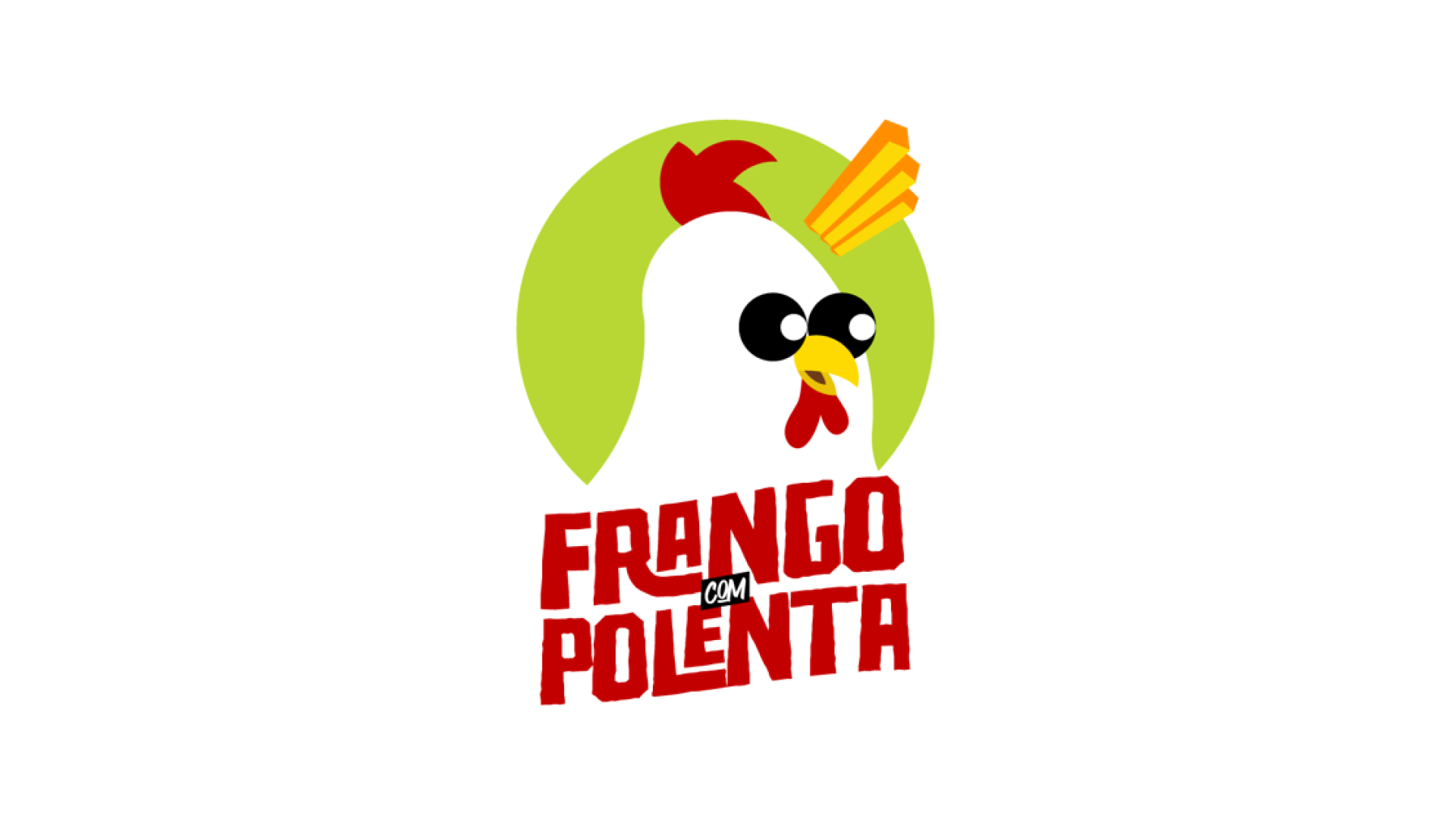 Ilustração de um frango com óculos escuros, um moletom verde e uma tilma de milho na cabeça, com o nome em português 'Frango com Pimenta' em letras vermelhas.