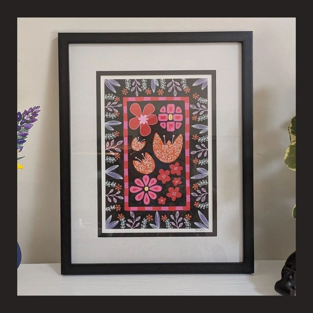 "Red and pink in sync" - Original artwork (framed)