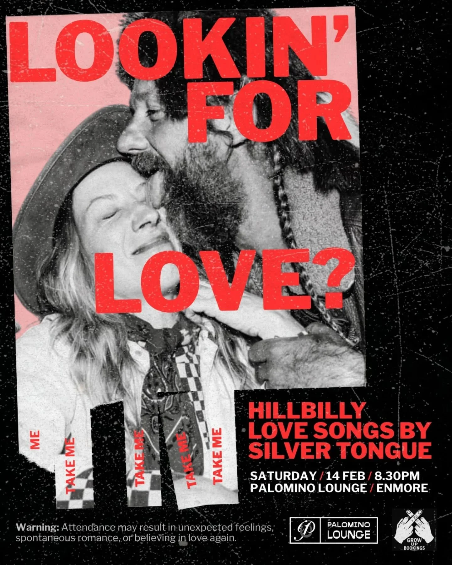 Hillbilly Love Songs for all. 

Looking for love in all the wrong places?

Come join us for a special lil Valentines special. Love or hate it. Drown your sorrows at The Pal. 

8:30pm
14th February 

Disclaimer: Attendance may result in unexpected fee