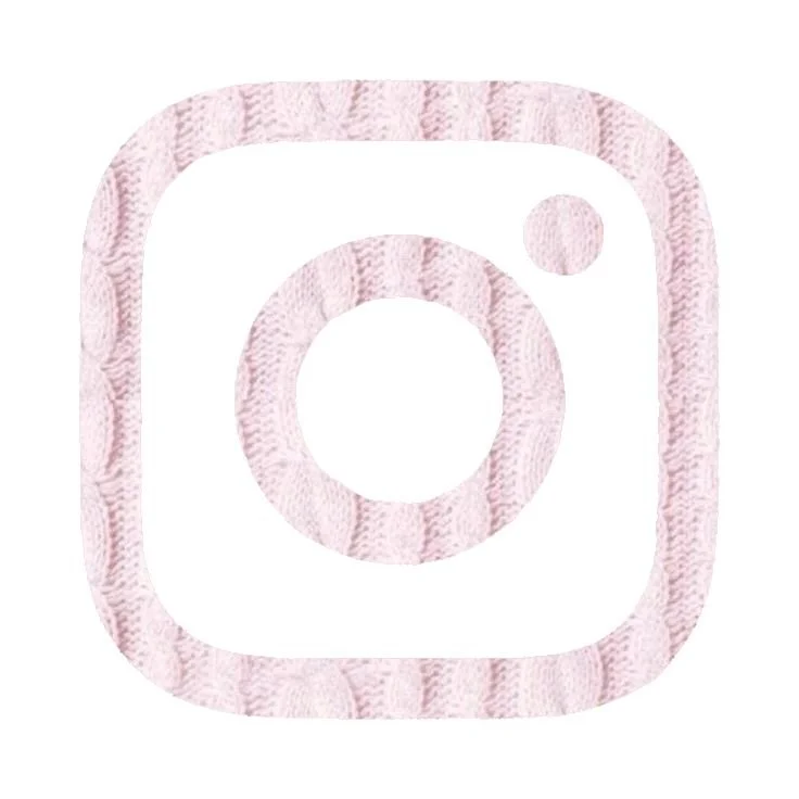 Instagram logo with a pink knitted texture overlay.