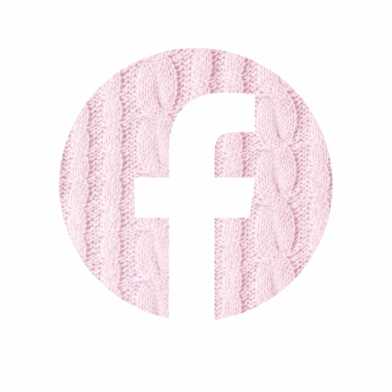 Facebook logo with a light pink knitted sweater pattern inside the logo circle.