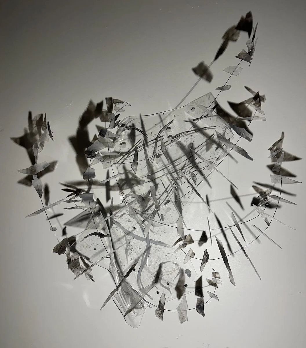 Resolution, 2025
Heat-shaped acrylic sheet, acrylic, linocut, wire
H37” x W37” x D18”