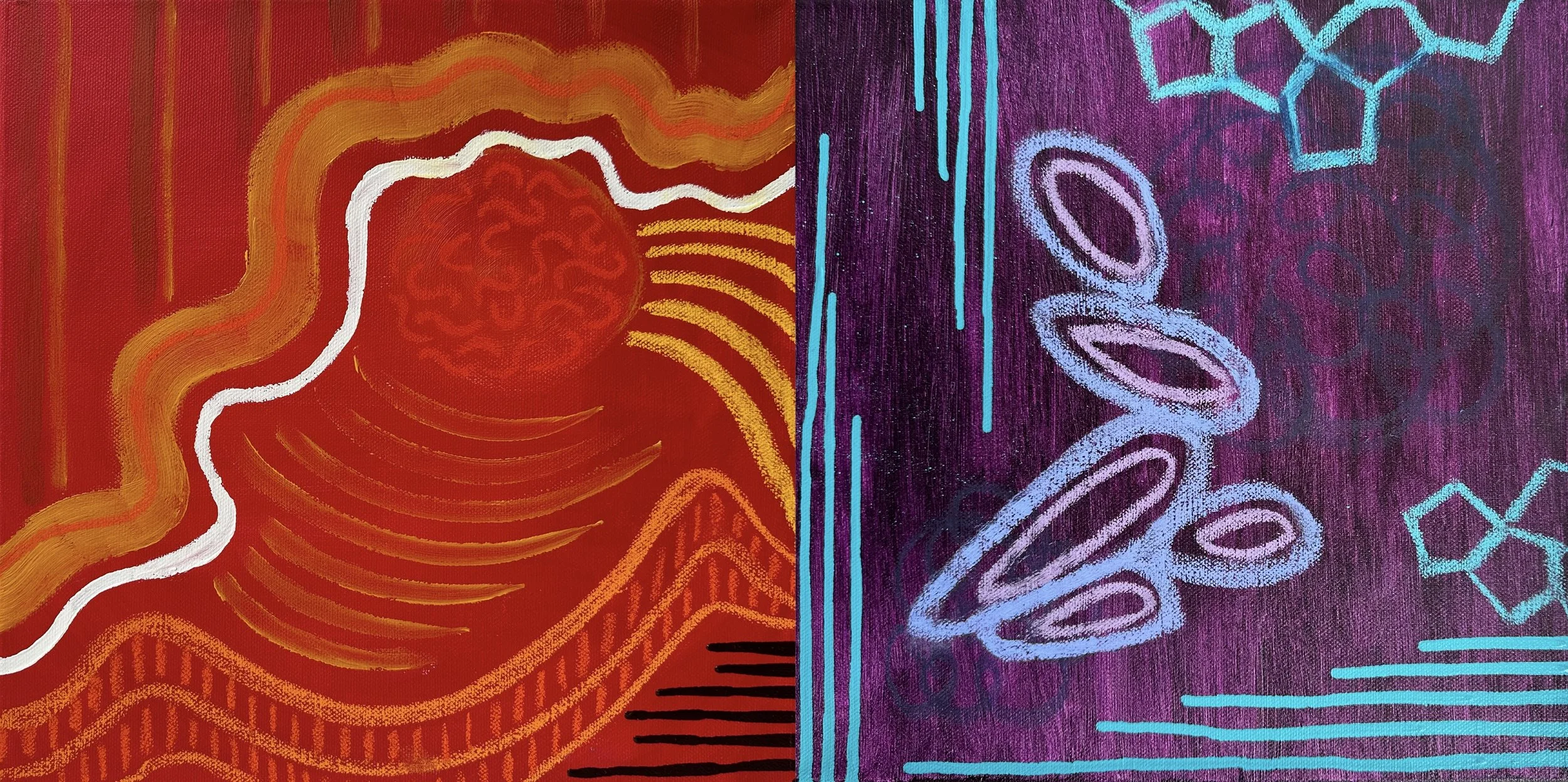 Plasticity, 12" × 12" (each), acrylic and oil pastel on canvas
