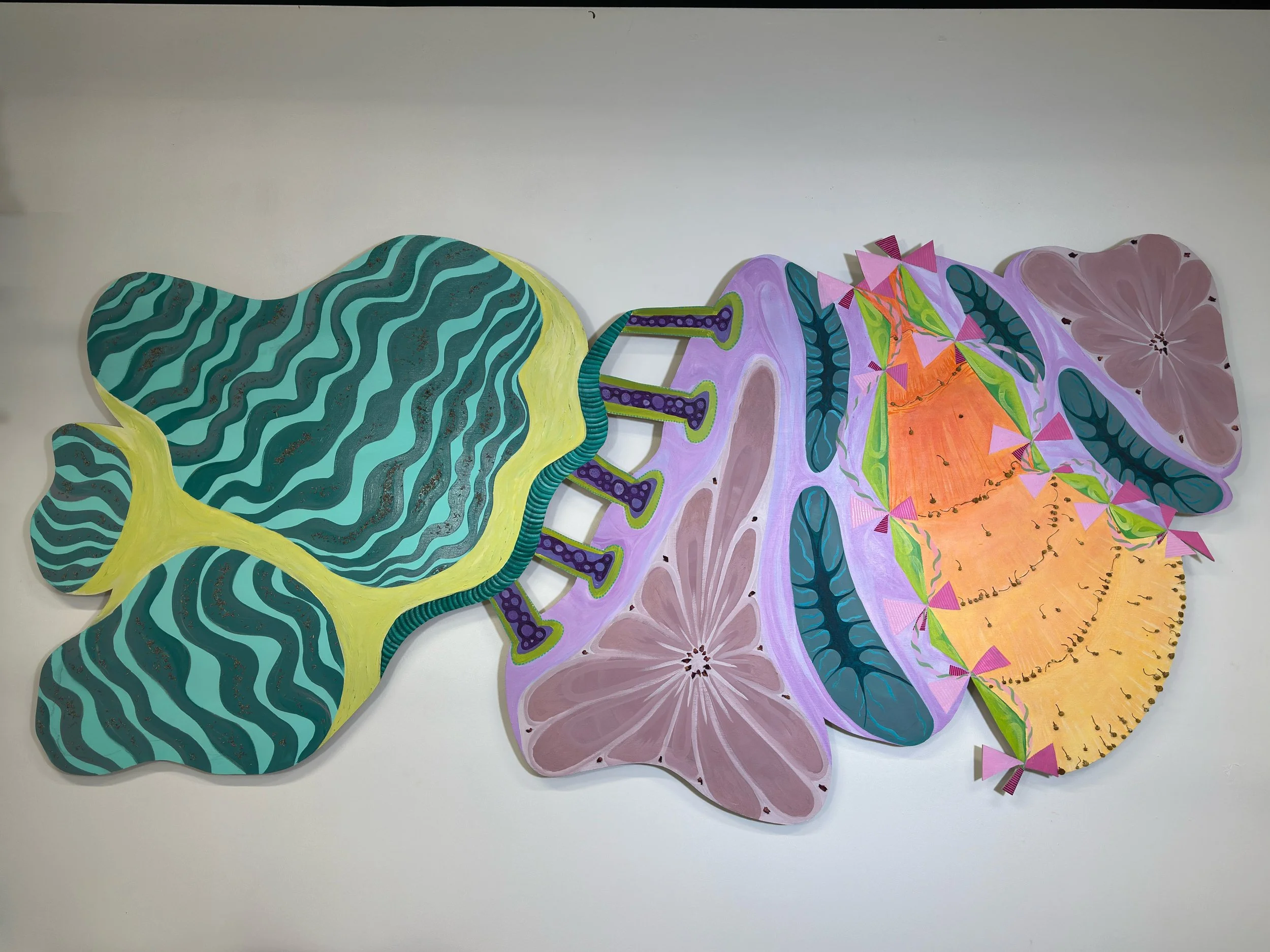 Microflora Macrocosm
2025
Wood panel, acrylic paint, plant matter
43x92x1.5