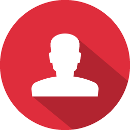 User profile icon with a white silhouette of a person on a red circular background.