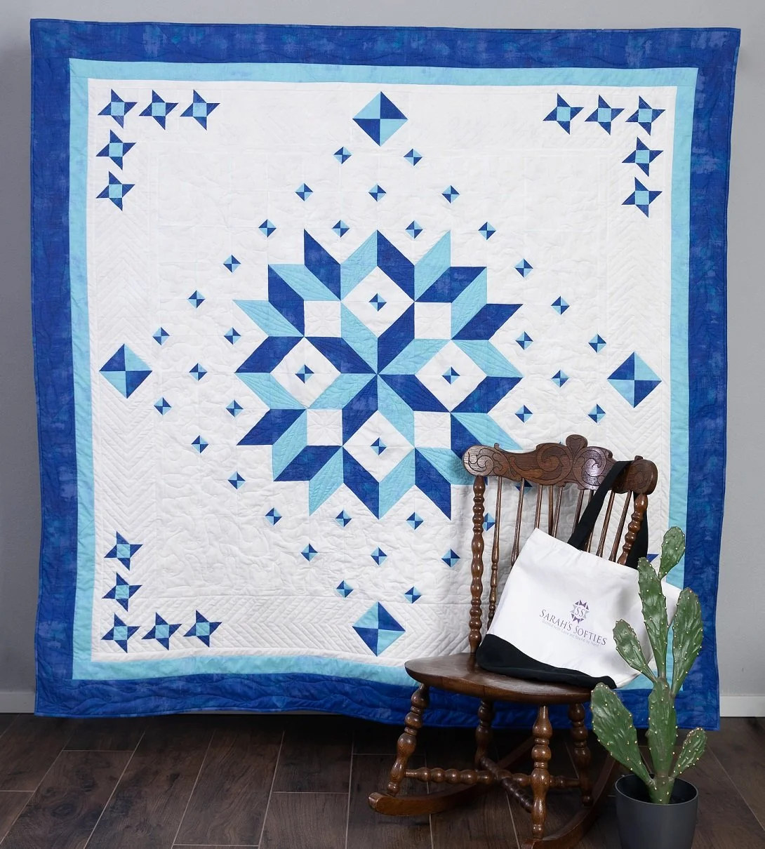 Sarah’s Snowflake – 76” x 76” Modern Snowflake Quilt Pattern – Confident Beginner – Winter Quilt – PDF