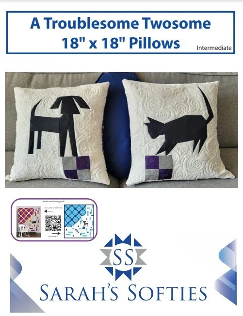 Troublesome Twosome- Cat & Dog Envelope Pillow Pattern – 18” x 18” Pillow Covers – Beginner Sewing Pattern – PDF