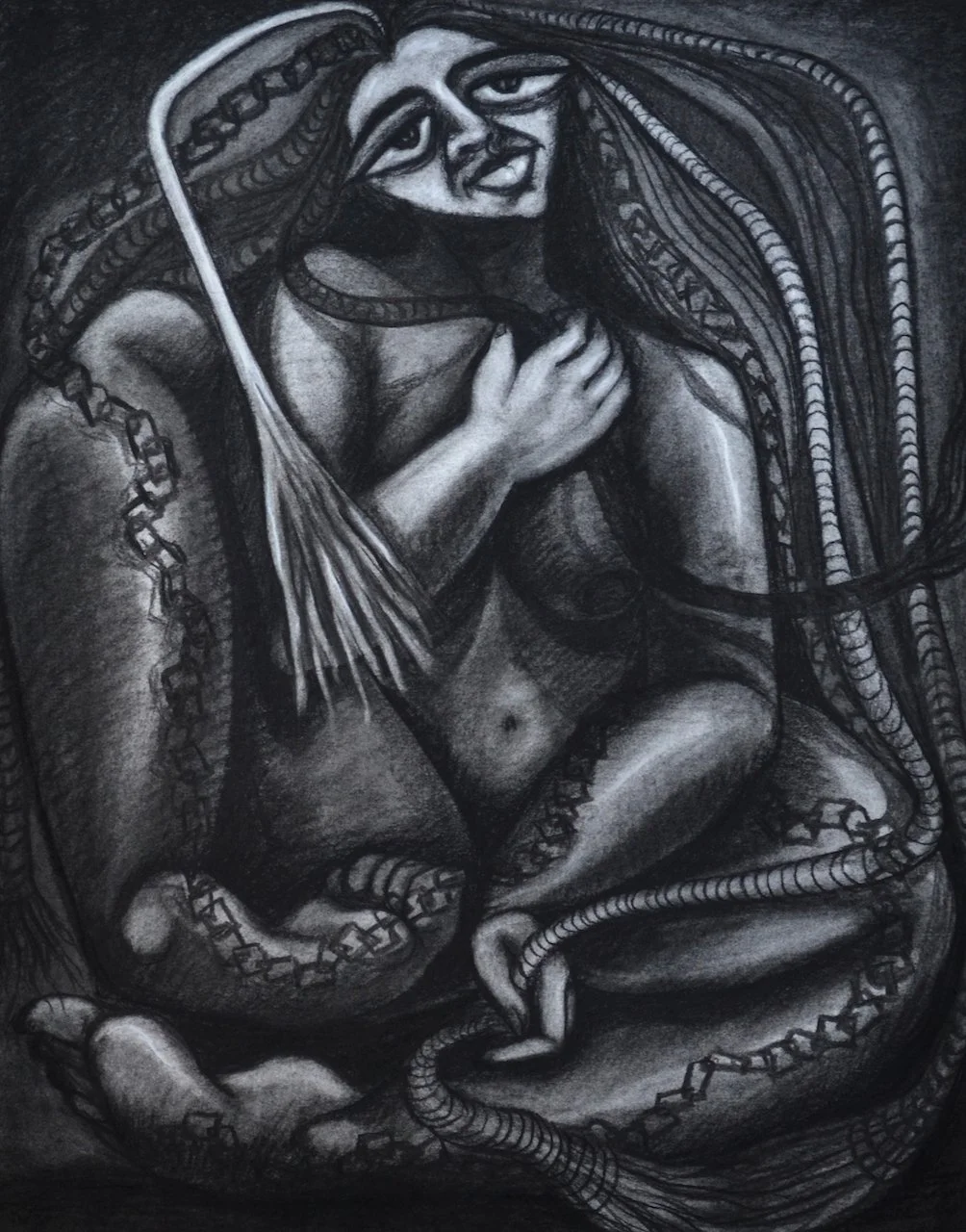 Anubhuti (Life Experience),
Charcoal on Paper,
22" X 19" (H X W),
2015
