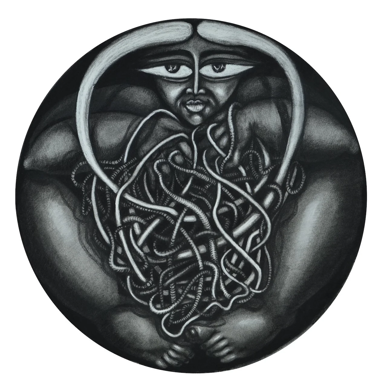 Superficial Ego (State of Anger),
Charcoal on Paper,
25" Diameter,
 2016 