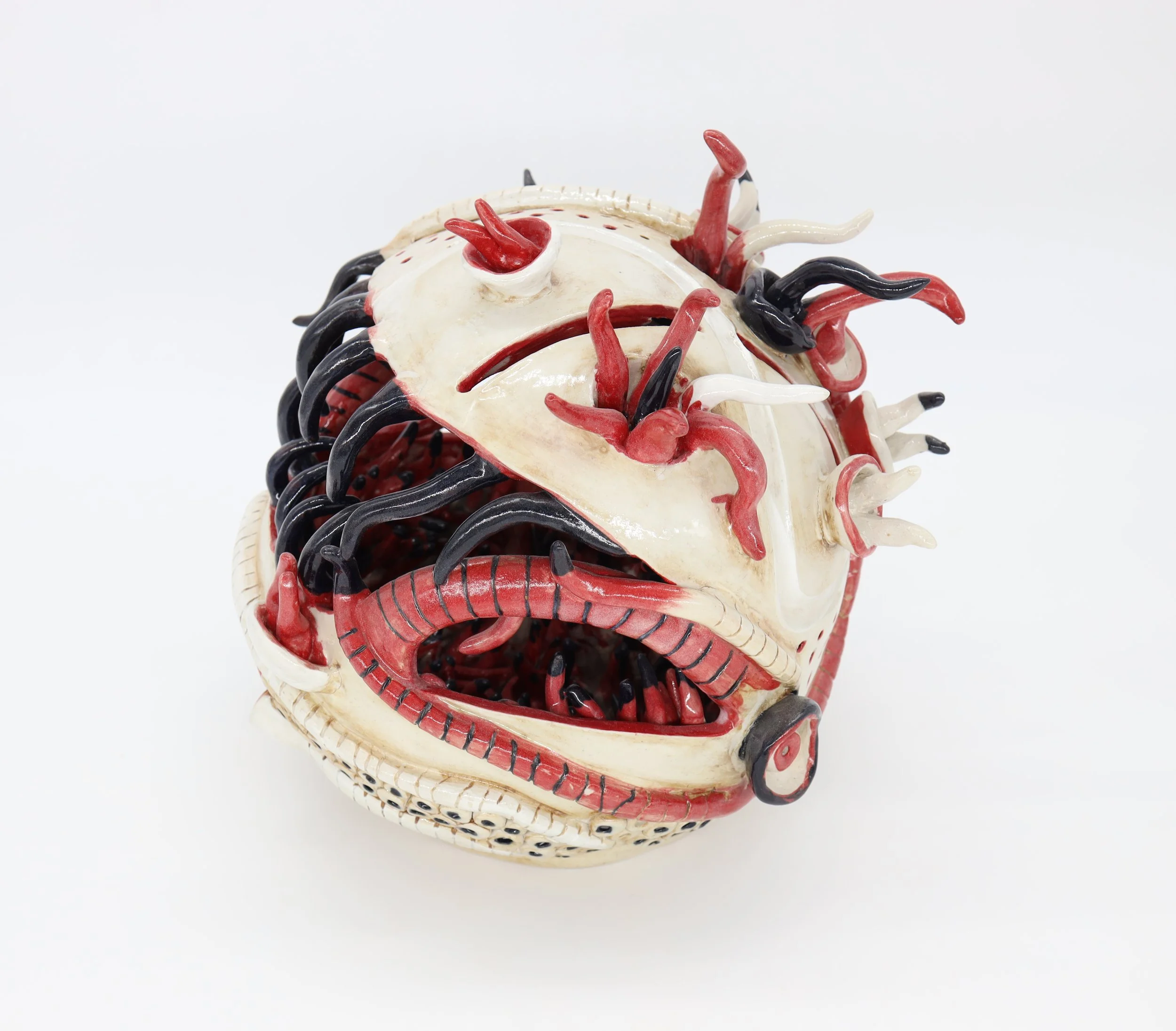 (Side View) The Alien Guardian, Ceramic, 2025, 10.5” X 10.5” X 11” (H X W X D)