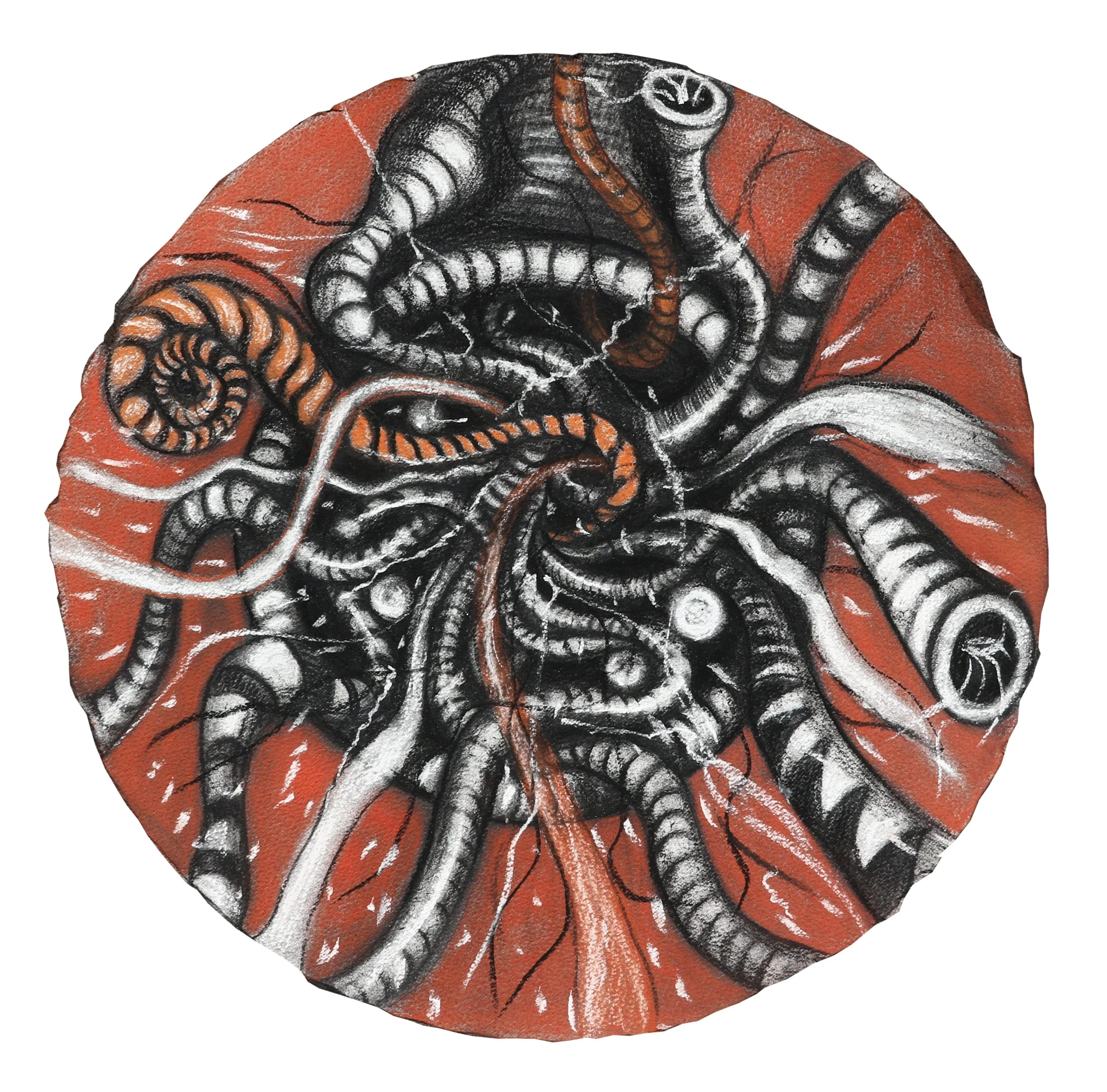 Indestructible Creation,
Charcoal on Paper,
16" Diameter