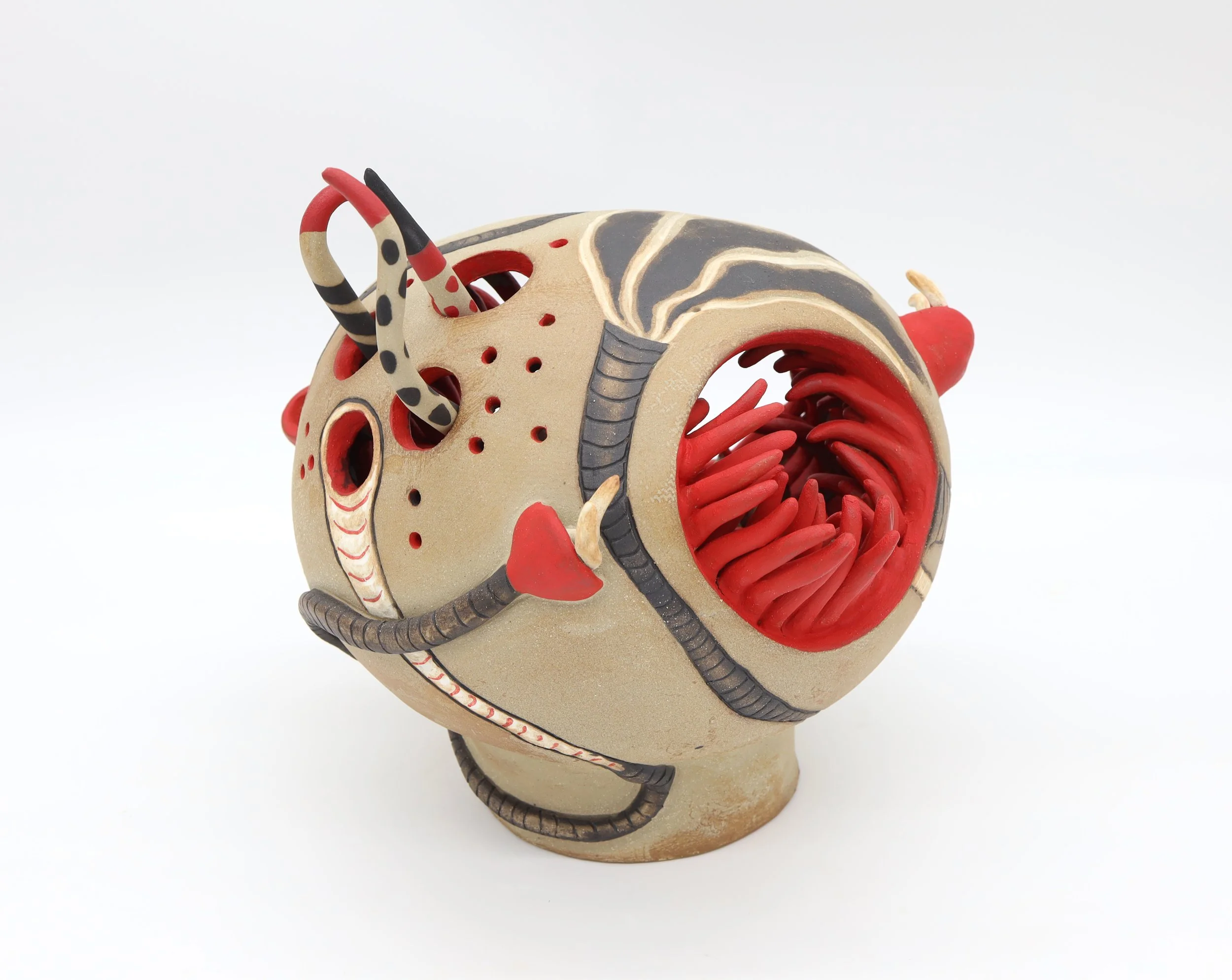 (Back View) Scarlet Germination, Ceramic, 2025, 10.5” X 10” X 8.5” (H X W X D)