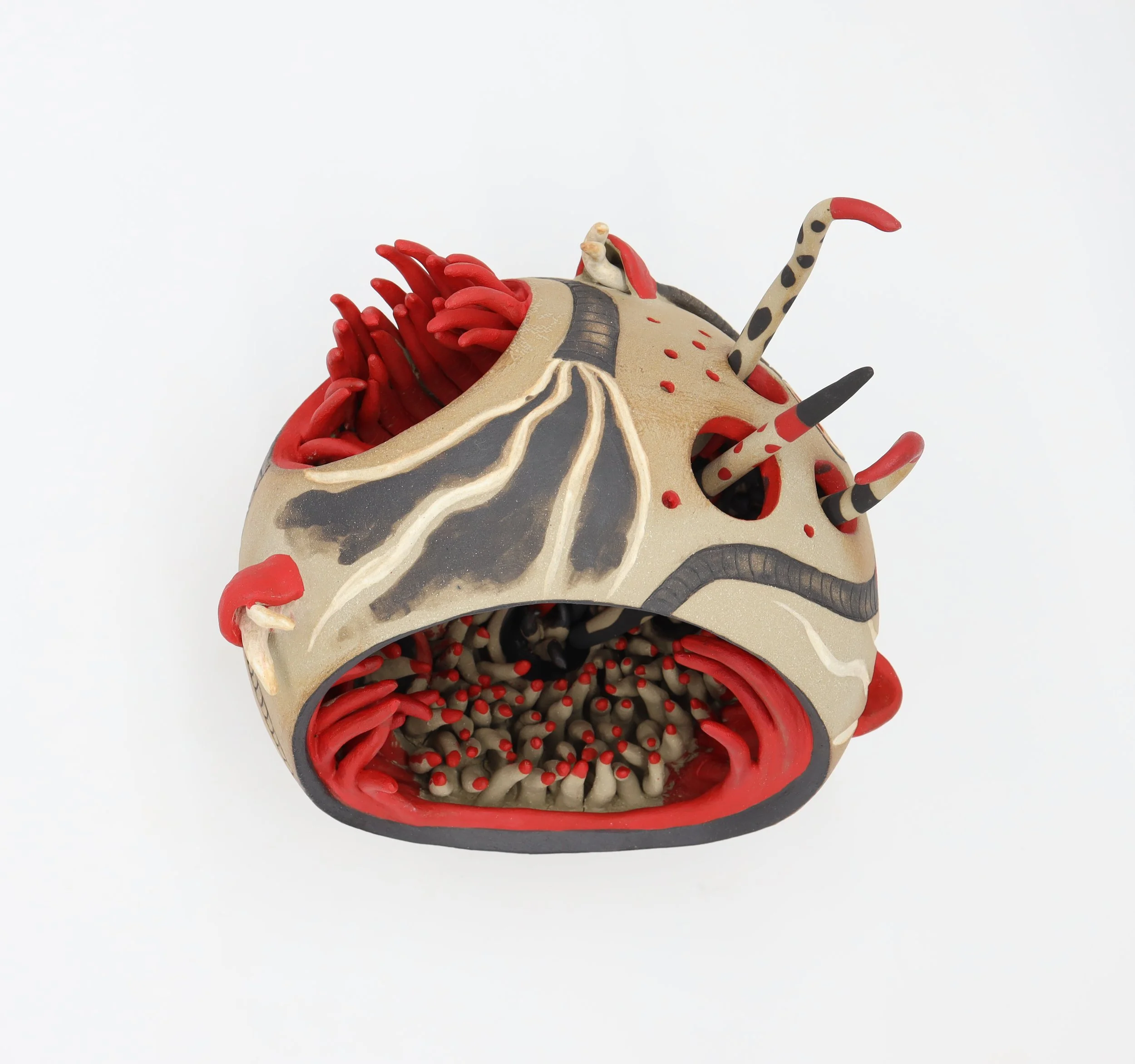 (Top View) Scarlet Germination, Ceramic, 2025, 10.5” X 10” X 8.5” (H X W X D)