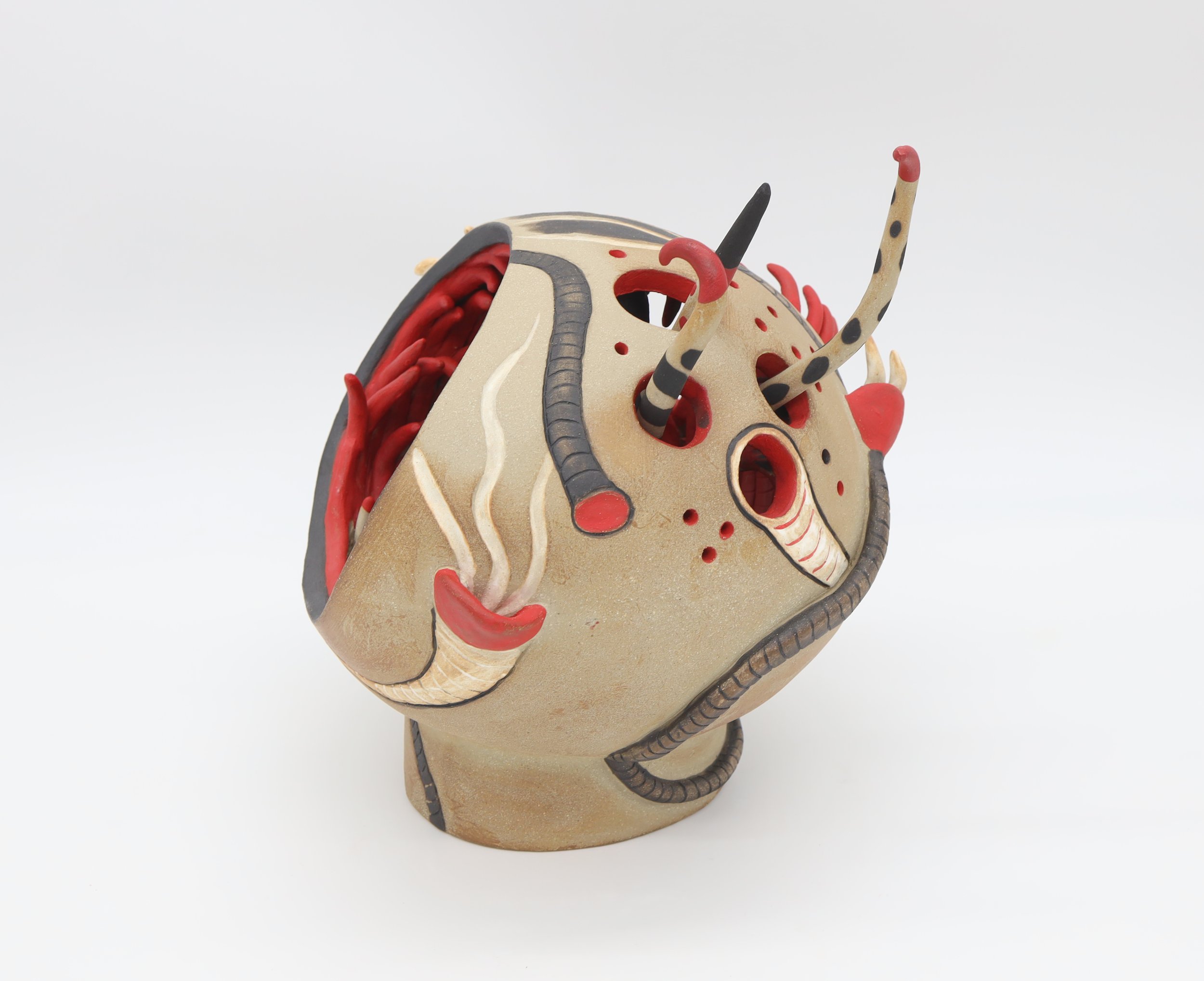 (Side View) Scarlet Germination, Ceramic, 2025, 10.5” X 10” X 8.5” (H X W X D)
