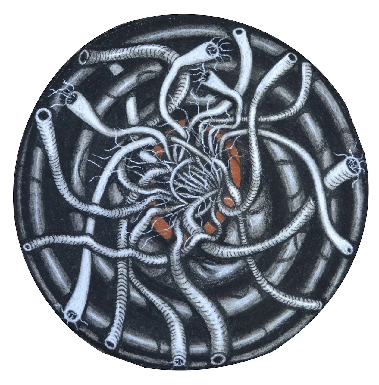 Sphere of Despair,
Charcoal on Paper,
16" Diameter