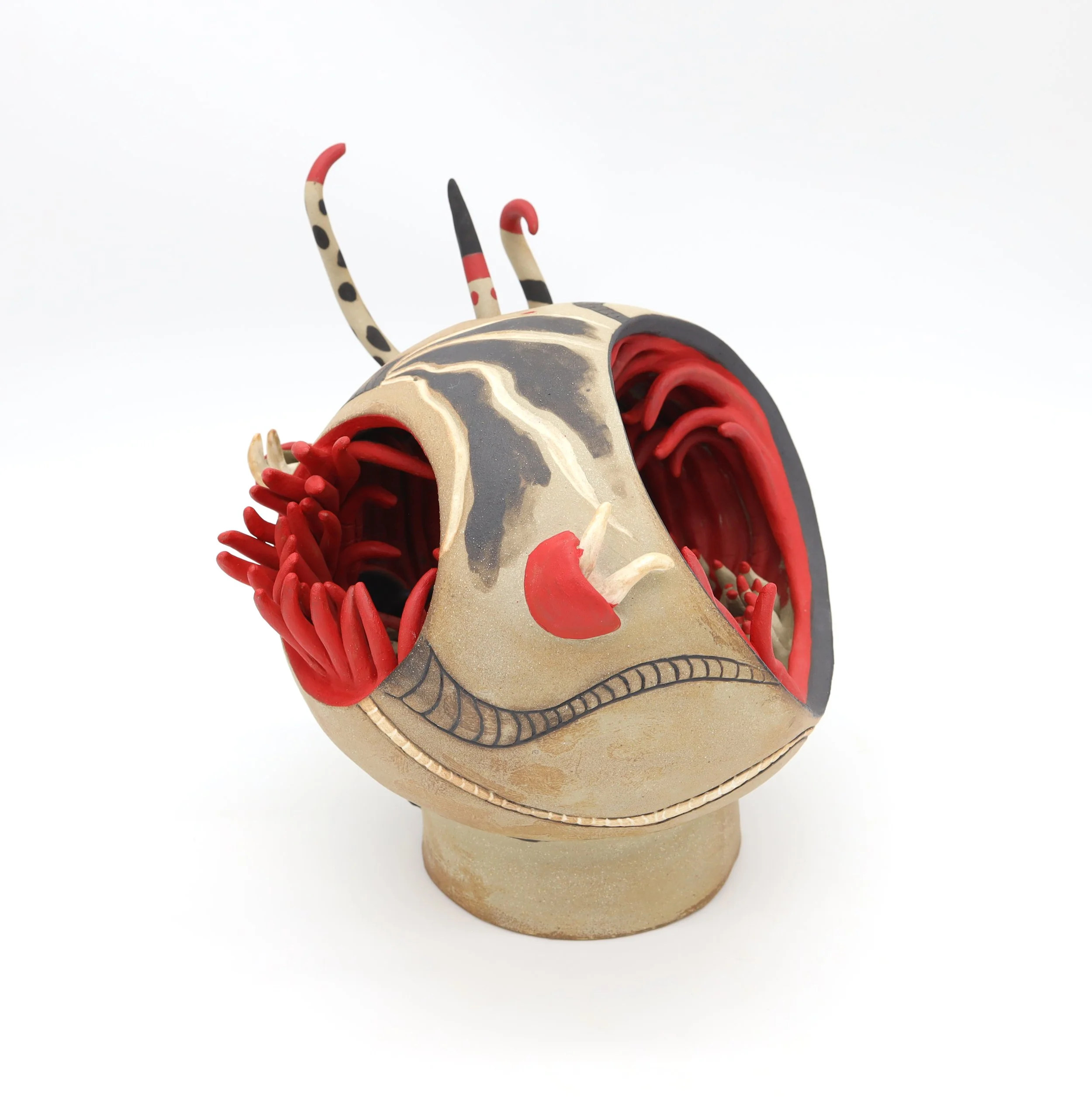 (Side View) Scarlet Germination, Ceramic, 2025, 10.5” X 10” X 8.5” (H X W X D)
