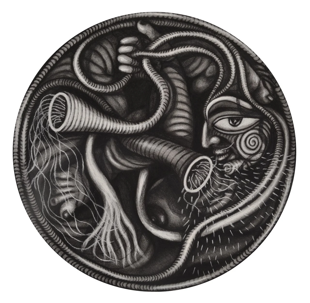 My Useless Joy (State of Rapture),
Charcoal on Paper,
25” Diameter,
2016 