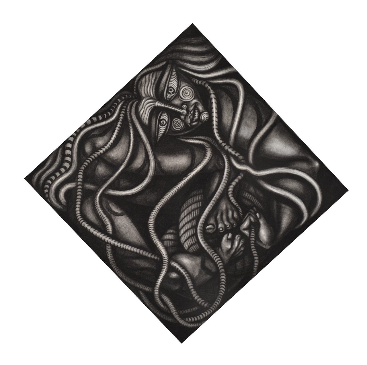 The Awakened Truth (State of Bodhisattva),
Charcoal on Paper,
30” X 30” (H X W),
2016 