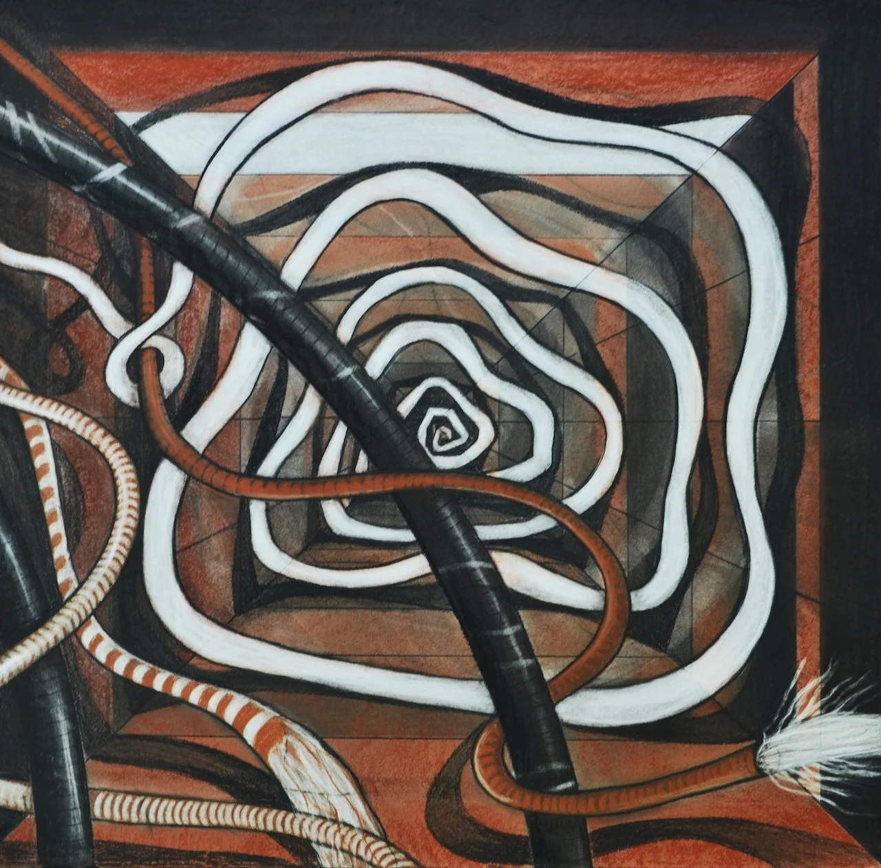 Spiral Illusion, Charcoal on Panel, 30" X 30", 2016