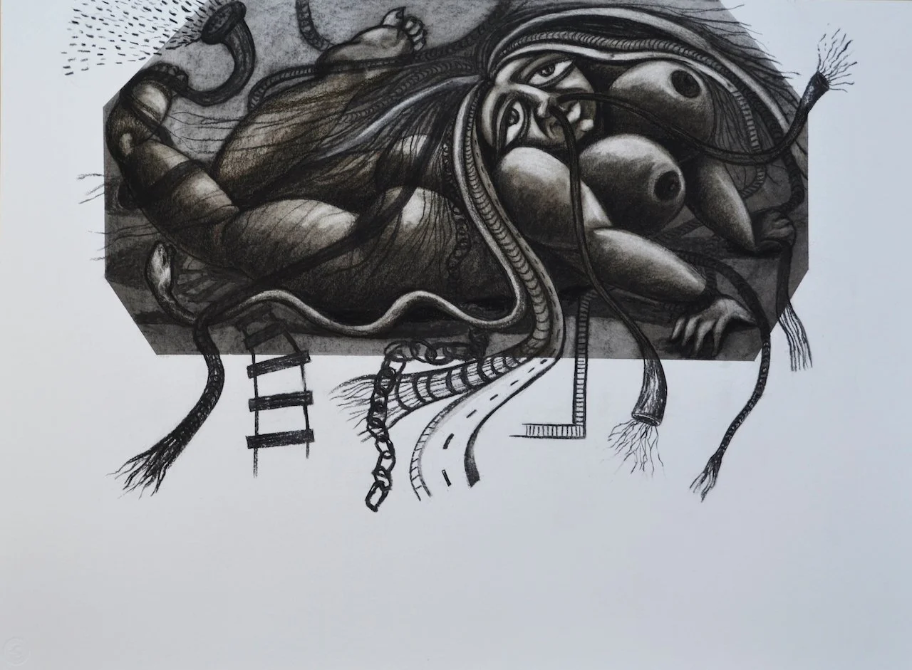 Uncomfortable,
Charcoal on Paper,
24” X 30” (H X W),
2015 