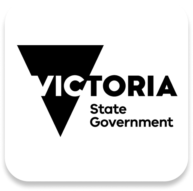 Logo for Victoria State Government, featuring a downward-pointing black triangle with the word 'VICTORIA' across it and 'State Government' beside it.