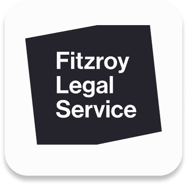 Logo for Fitzroy Legal Service with black background and white text.