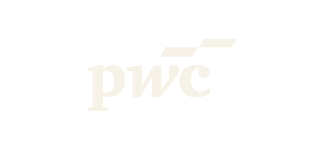 Black background with white logo of PwC, a professional services firm.