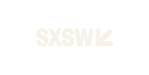 Black background with white text that reads 'SXSW' and a stylized arrow pointing left.
