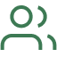 A minimalist green line drawing of a smiling face with large eyes on a white background.