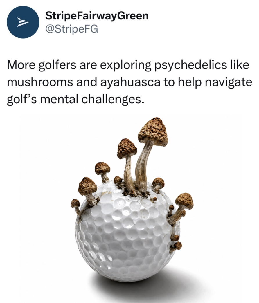 A golf ball with several mushrooms growing out of it.