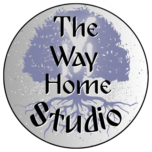 Logo for The Way Home Studio featuring a tree with roots inside a circular design.