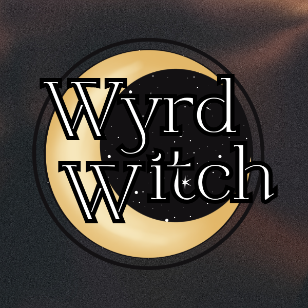Wyrd Witch event logo with crescent moon and starry night design at Caveside Wellness in Gladstone, Oregon