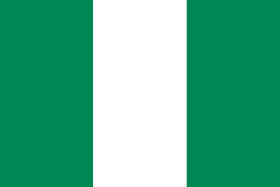 Nigerian flag with green, white, and green stripes.