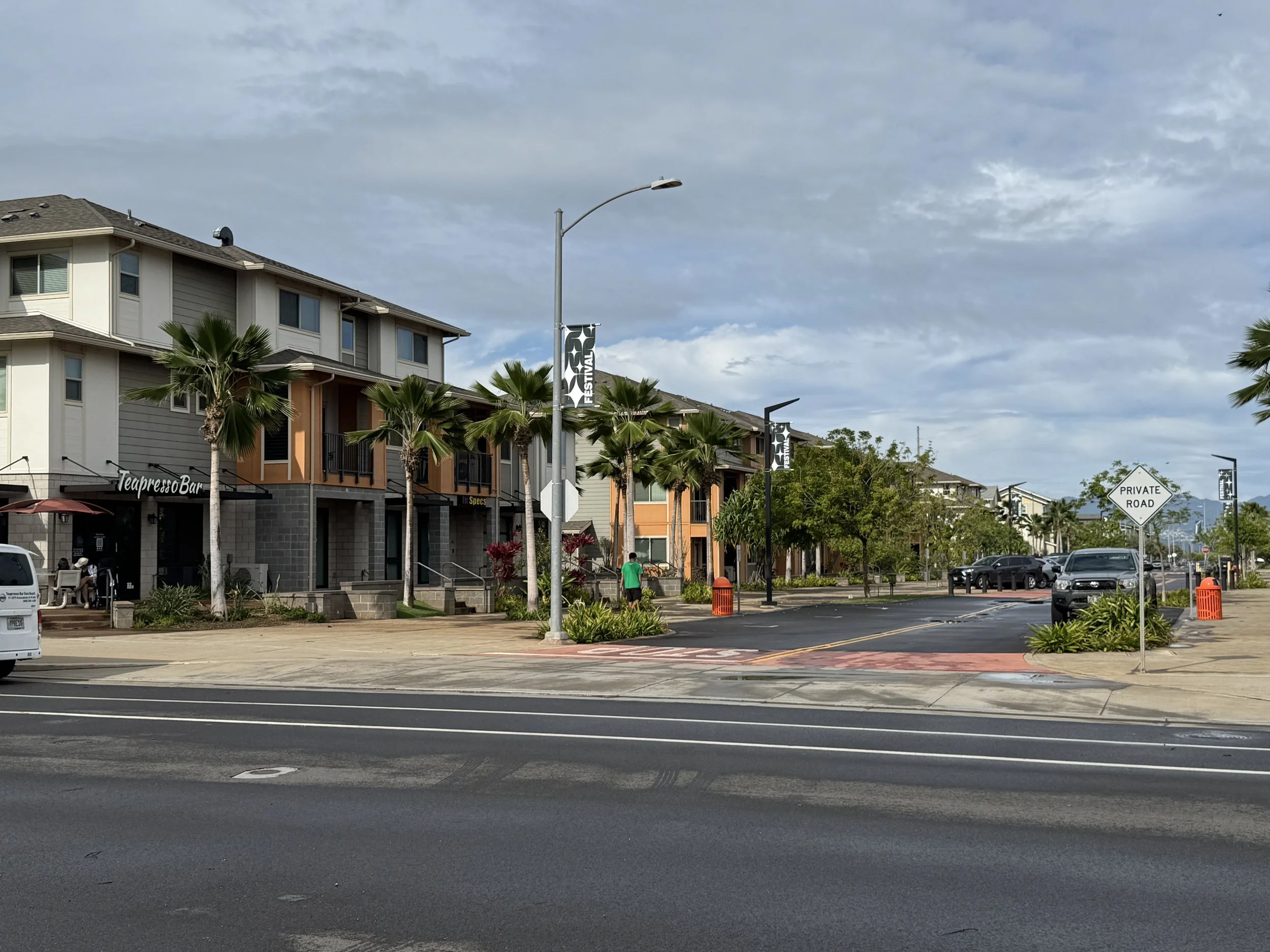 Cross street Ho'Okulaia St or "Festival Street" in Ho'opili with Teapresso Bar located on left corner; this is while you are on Kauluakoko St.