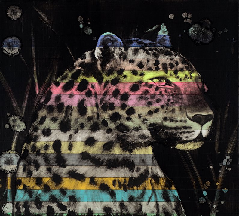 Leopard  
Acrylic & oil on canvas 20" x 20"