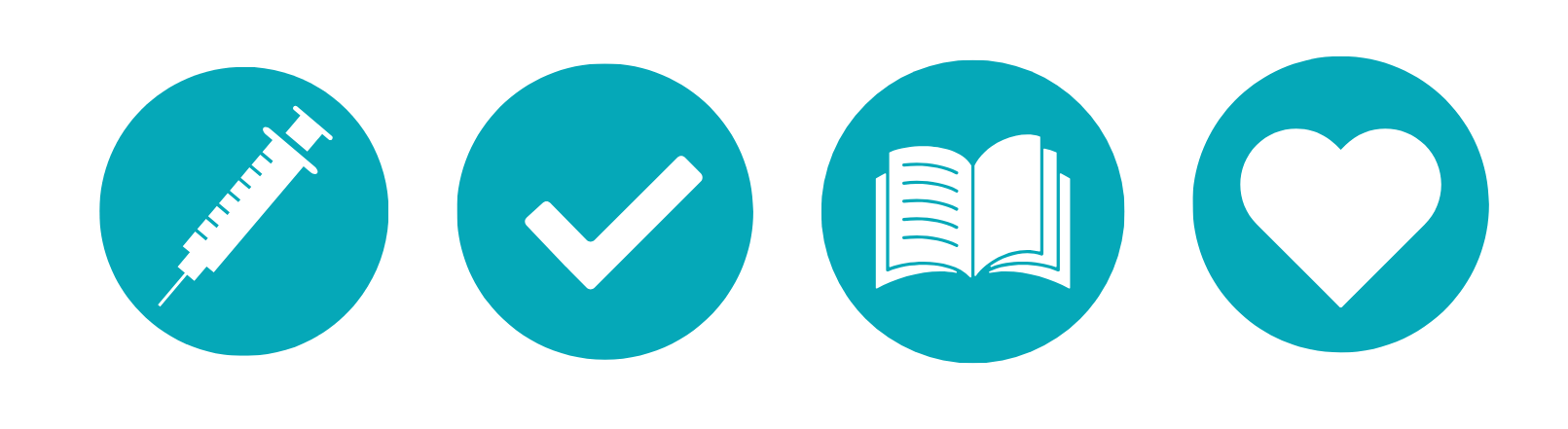 Four blue circles with healthcare icons: a syringe, a check mark, an open book, and a heart. Sterilise, Adoption, Vaccinate, Education