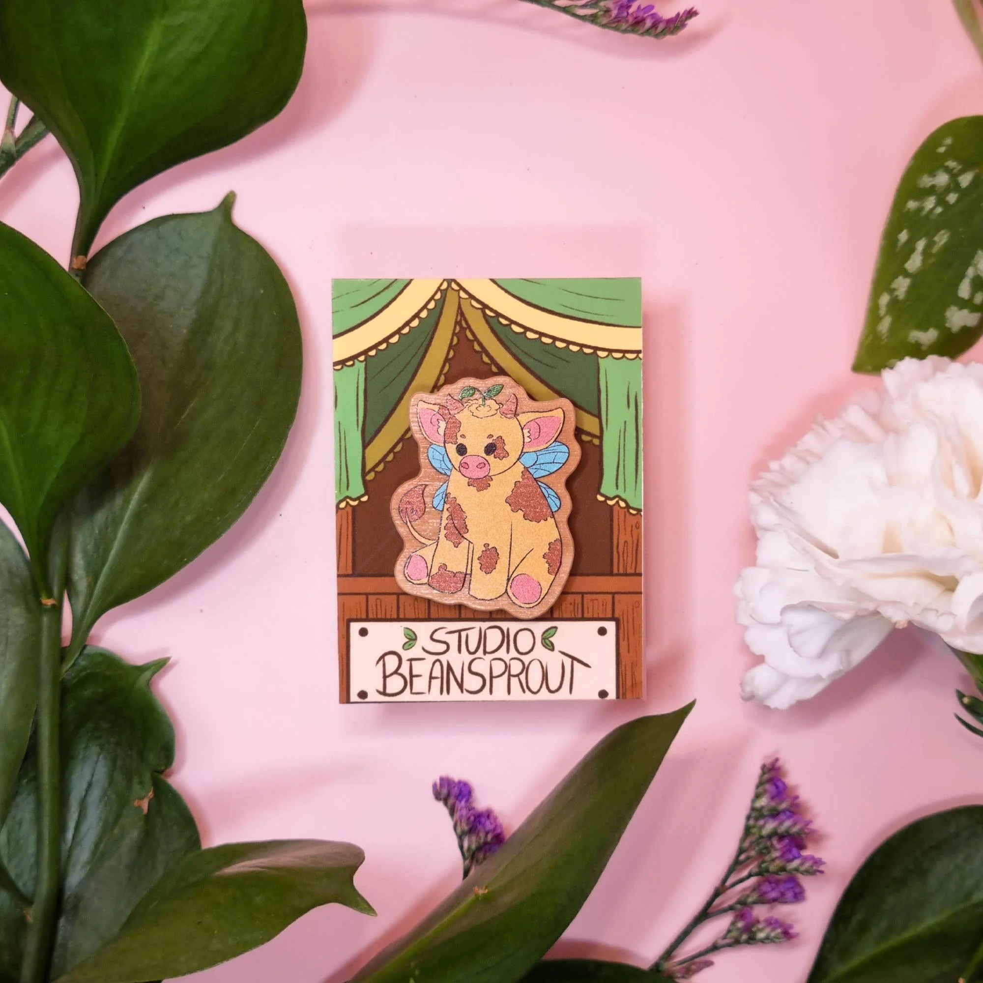 Fairy Cow Wooden Pin