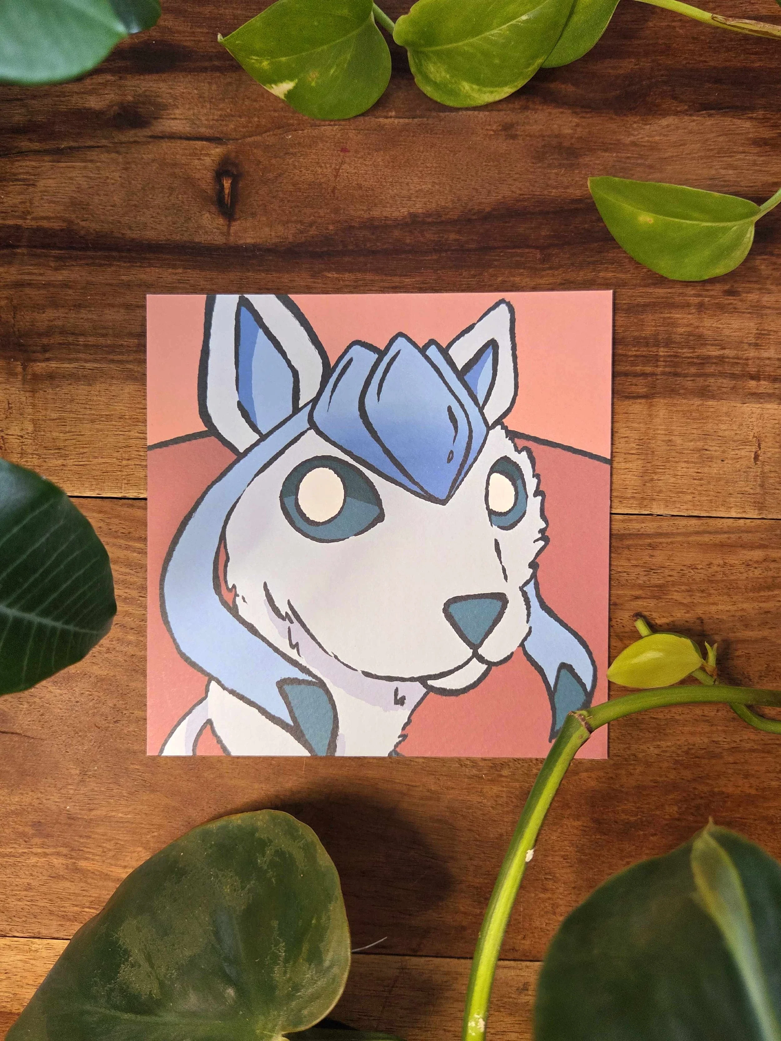 Ice Fox Fisheye Square Print