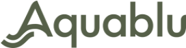 Aquablue logo with stylized water wave above the text